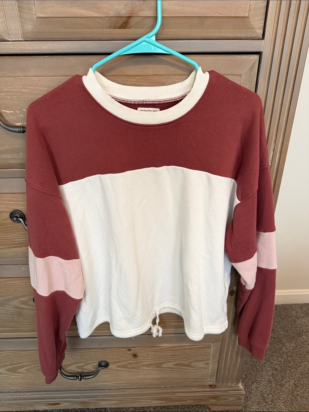 American Eagle Outfitters Colorblock Crewneck - Burgundy, White & Light Pink